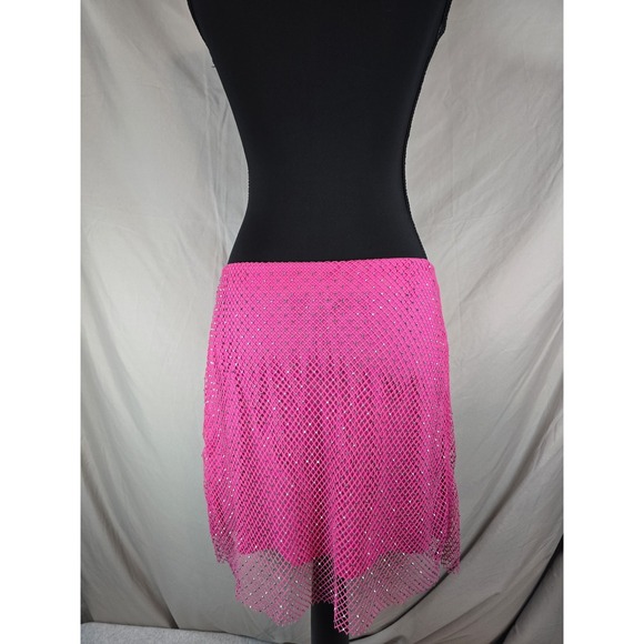 Sincerely Jules Dresses & Skirts - Sincerely Jules Skirt Womens L Large Cerise Mesh Overlay Rhinestone Lined Mini